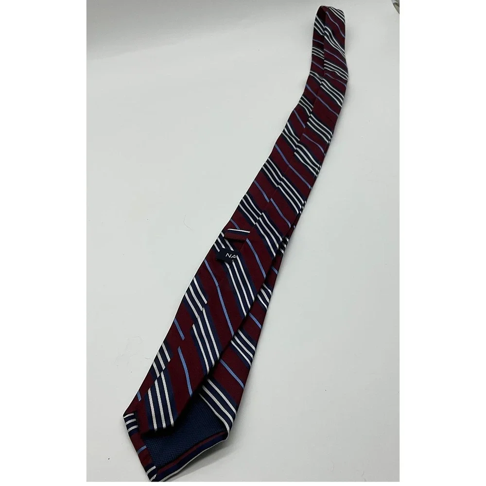 Nautica Silk Necktie Mens Burgundy Navy Striped Classic Business Accessory